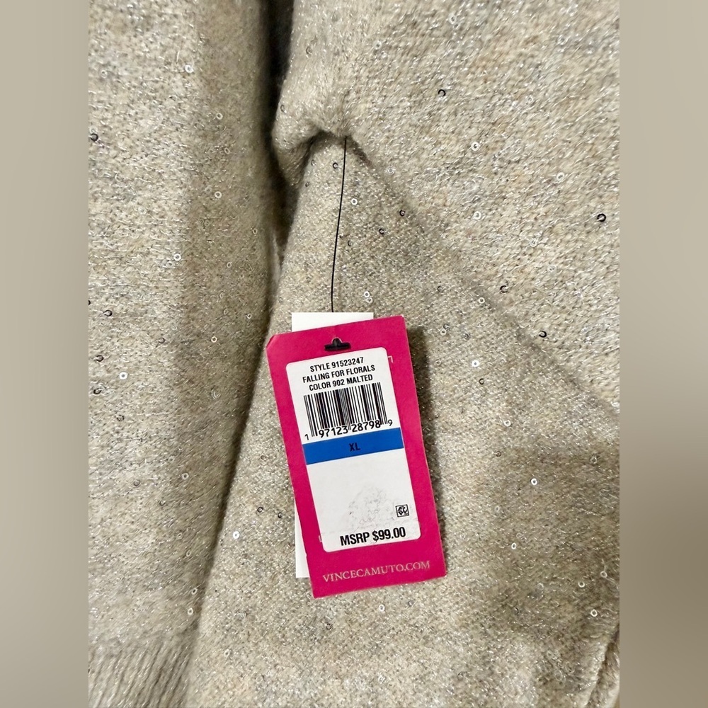 Vince Camuto Sequin Turtleneck Sweater XL Beige Oatmeal Sparkle Knit NWT - Picture 9 of 15